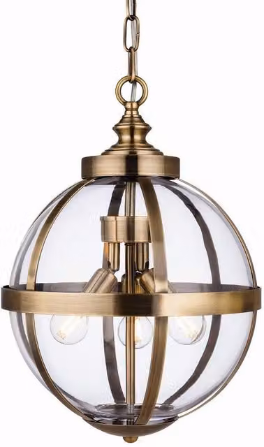 Netlighting Monroe 3 Light Cage Ceiling Pendant in Grey with Antique Brass and Transparent Glass, E14