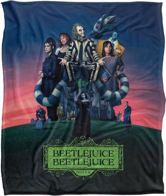 LOGOVISION Beetlejuice Gangs All Here Super Soft Microfibre Fleece Throw Blanket, White and Multicolour, W: 152 cm, D: 127 cm – 6