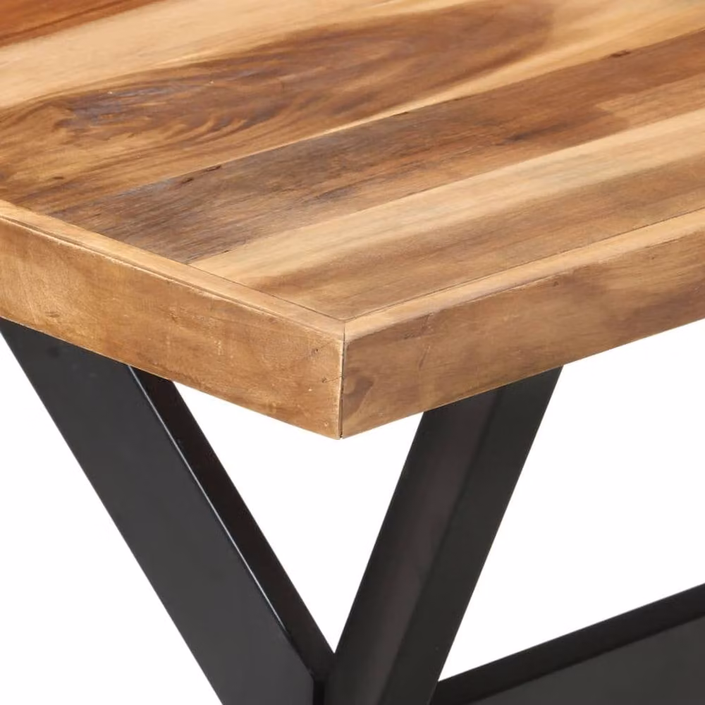 Berkfield Home Sturdy Rectangular Dining Table in Brown Solid Acacia and Rubberwood with X-Frame, W: 140 cm, D: 70 cm, H: 75 cm – 3