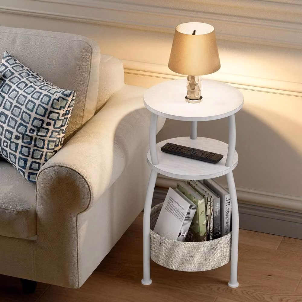 FORGEVIO Round 3 Tier Side Table in White – 3