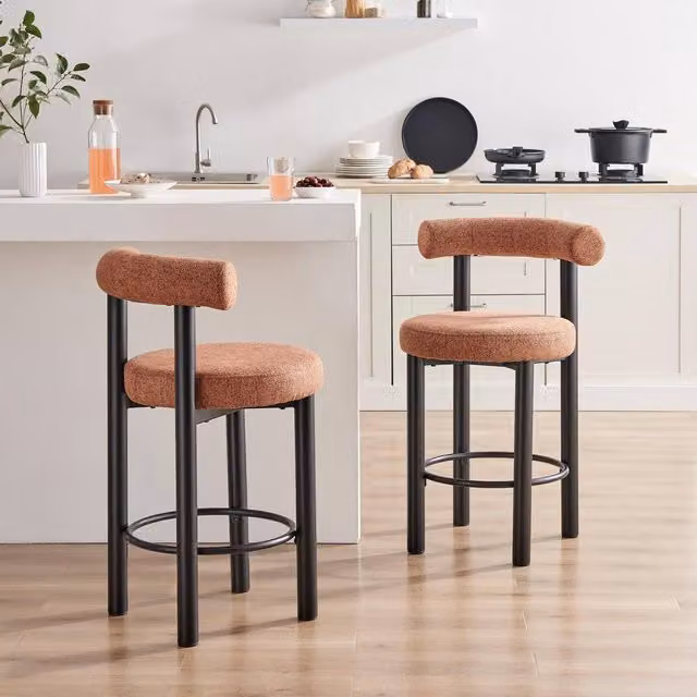FurnitureboxUK Set of 2 Seren Mid-Century Fabric Bar Chairs in Terracotta Orange with Black Legs