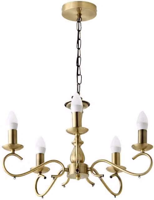 ValueLights Antique Brass 5 Way Crystal Jewel Chandelier Ceiling Light Fitting in Gold and Bronze with Transparent Crystals