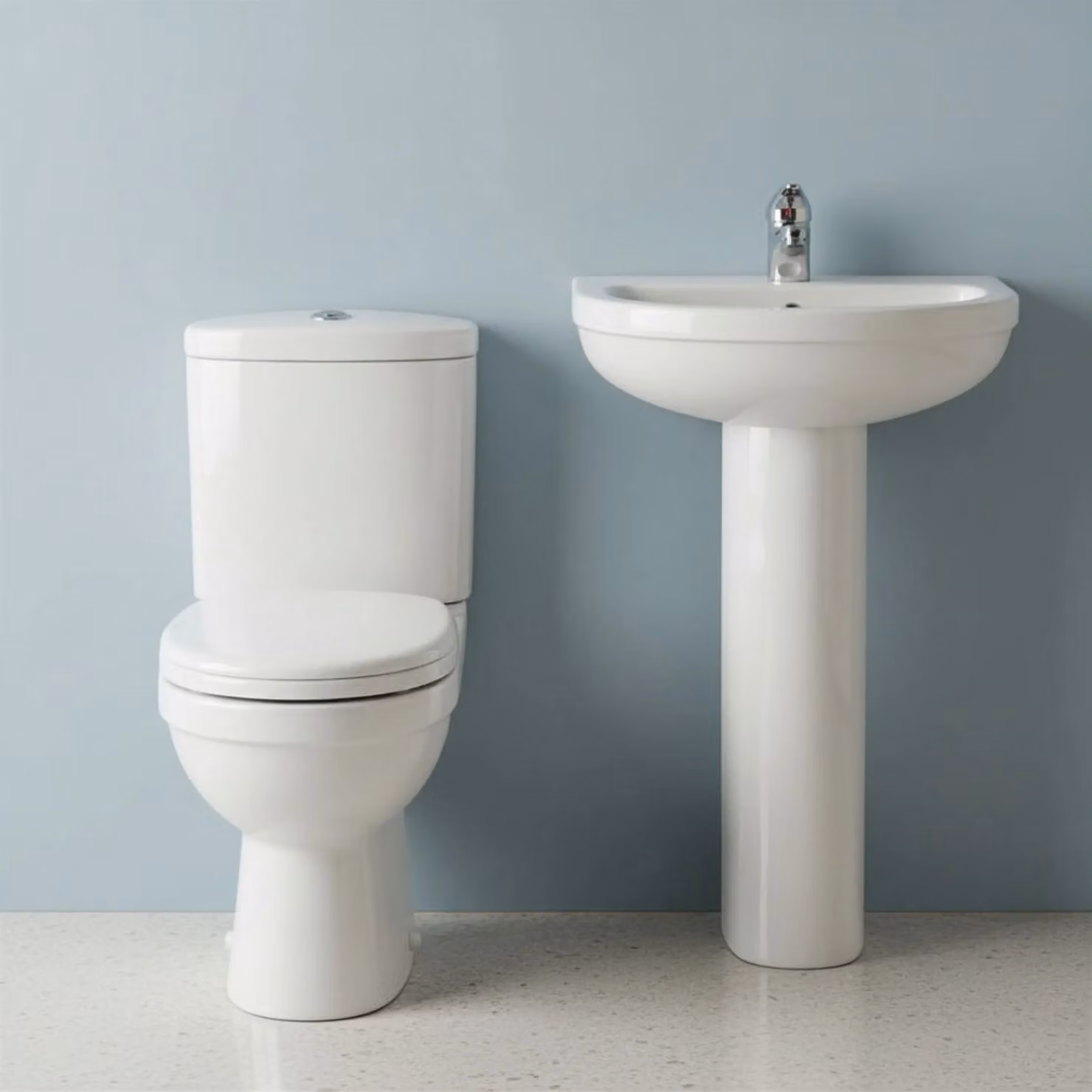 Balterley Vito Ceramic Toilet Suite with Soft-Close Seat and 550mm Basin Pedestal in White – 2