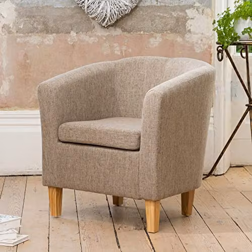 Artemis Home Alderwood Fabric Tub Chair Armchair in Brown and Beige, W: 68 cm, H: 72 cm, D: 56 cm – 1