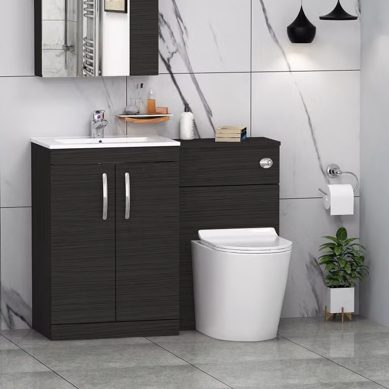 Royal Bathrooms Modern Turin 1100mm Hale Black 2-Door Minimalist Basin and Cesar Back to Wall Toilet Pack