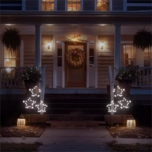 Xmas Haus Black Metal Garden Light with 30 Warm White LEDs, H 87 cm x W 41 cm