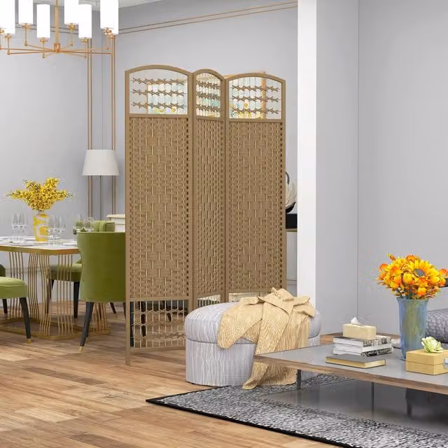 HOMCOM 3 Panel Bamboo Folding Room Divider in Sand, Height: 170 cm – 1