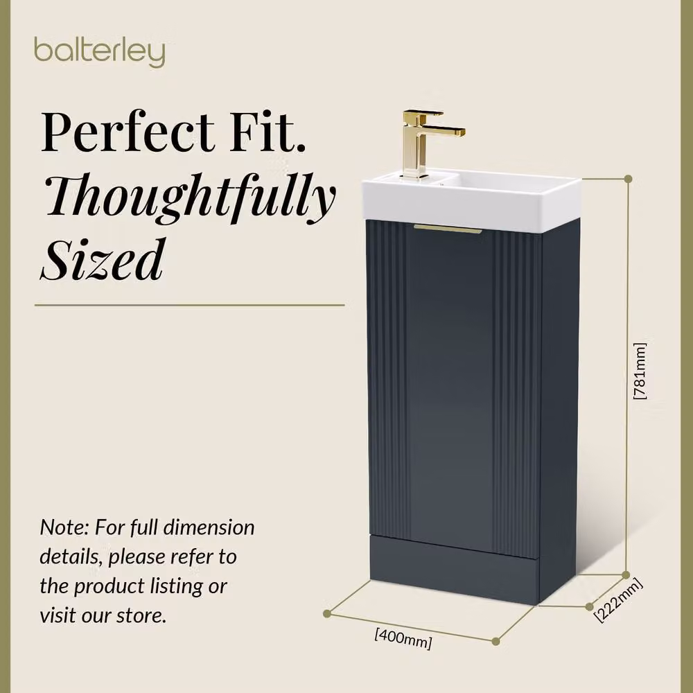 Balterley Grey Floor Standing Bathroom Vanity Unit with Black Handle and Soft Close Doors, Width: 40 cm – 3