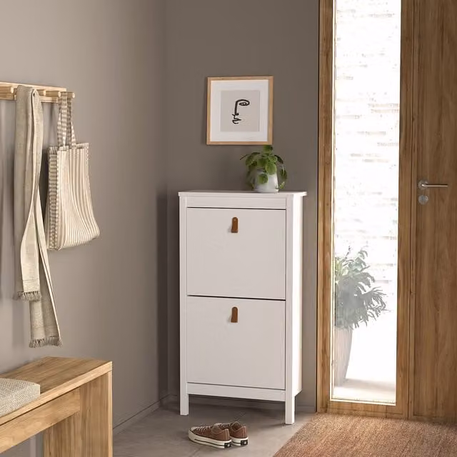 Furniture To Go Barcelona Modern White Matt Flip Door Shoe Cabinet with 2 Tilting Compartments