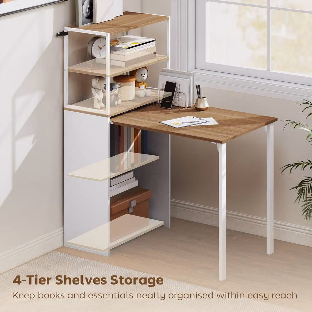 HOMCOM Foldable Computer Desk in Beige and Multicolour for Home Office Use – 3