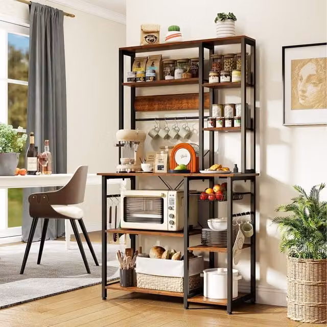 COSTWAY 9-Tier Industrial Microwave Stand in Brown