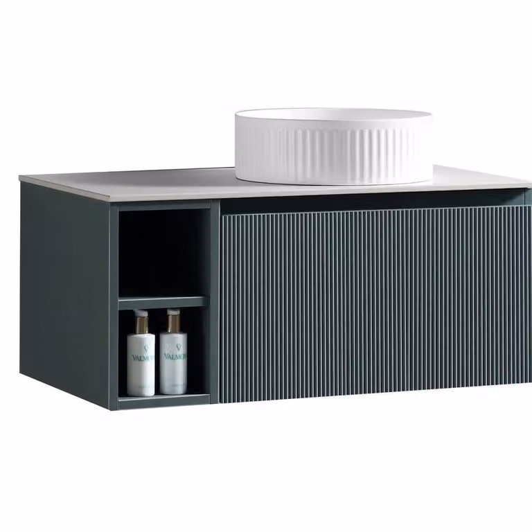Bathroom Kingdom Flauto Smoked Sage Wall Hung Basin Vanity in Petrol Teal