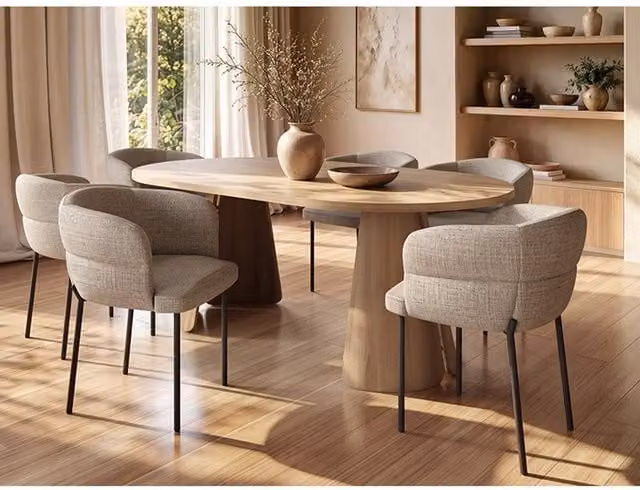 Solace+Co Ebony Oak Extendable Oval Dining Table with 6 Elise Chairs in Brown