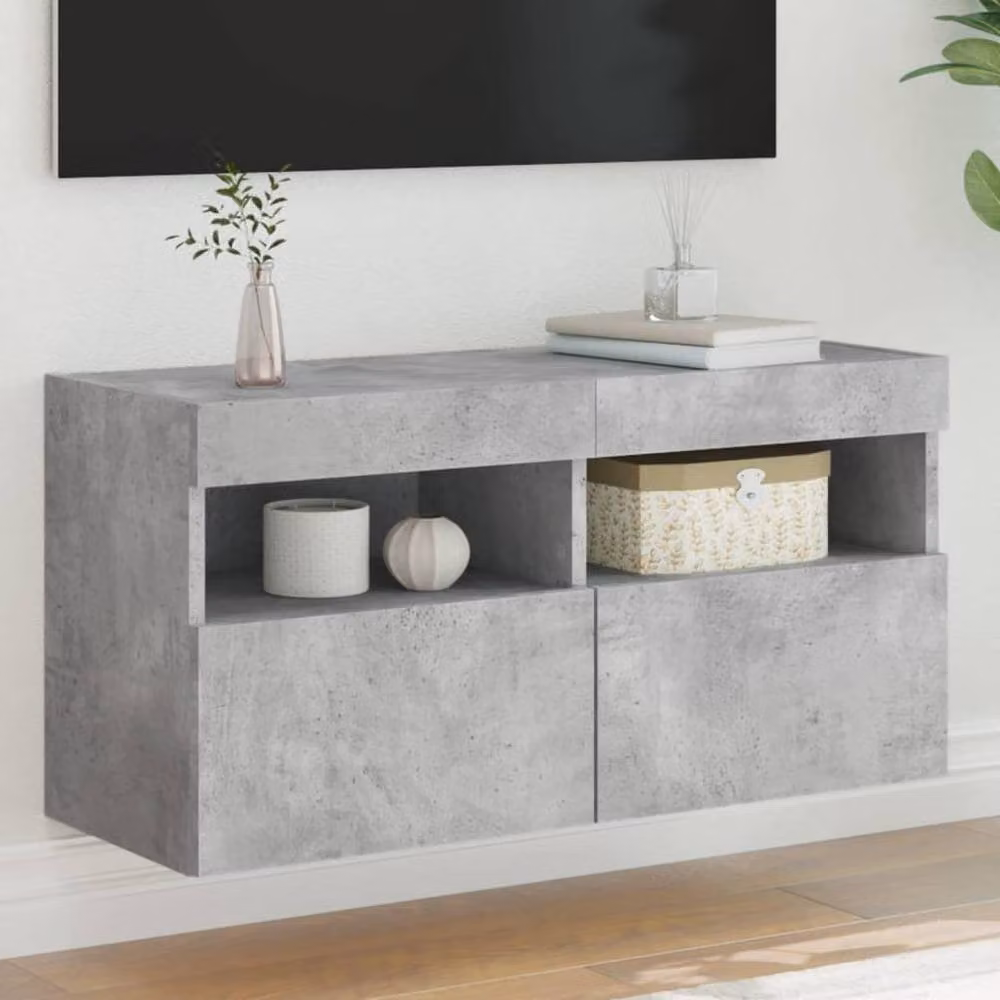 Berkfield Home TV Wall Cabinet with LED Lights in Concrete Grey, W/D/H: 80 x 30 x 40 cm – 2