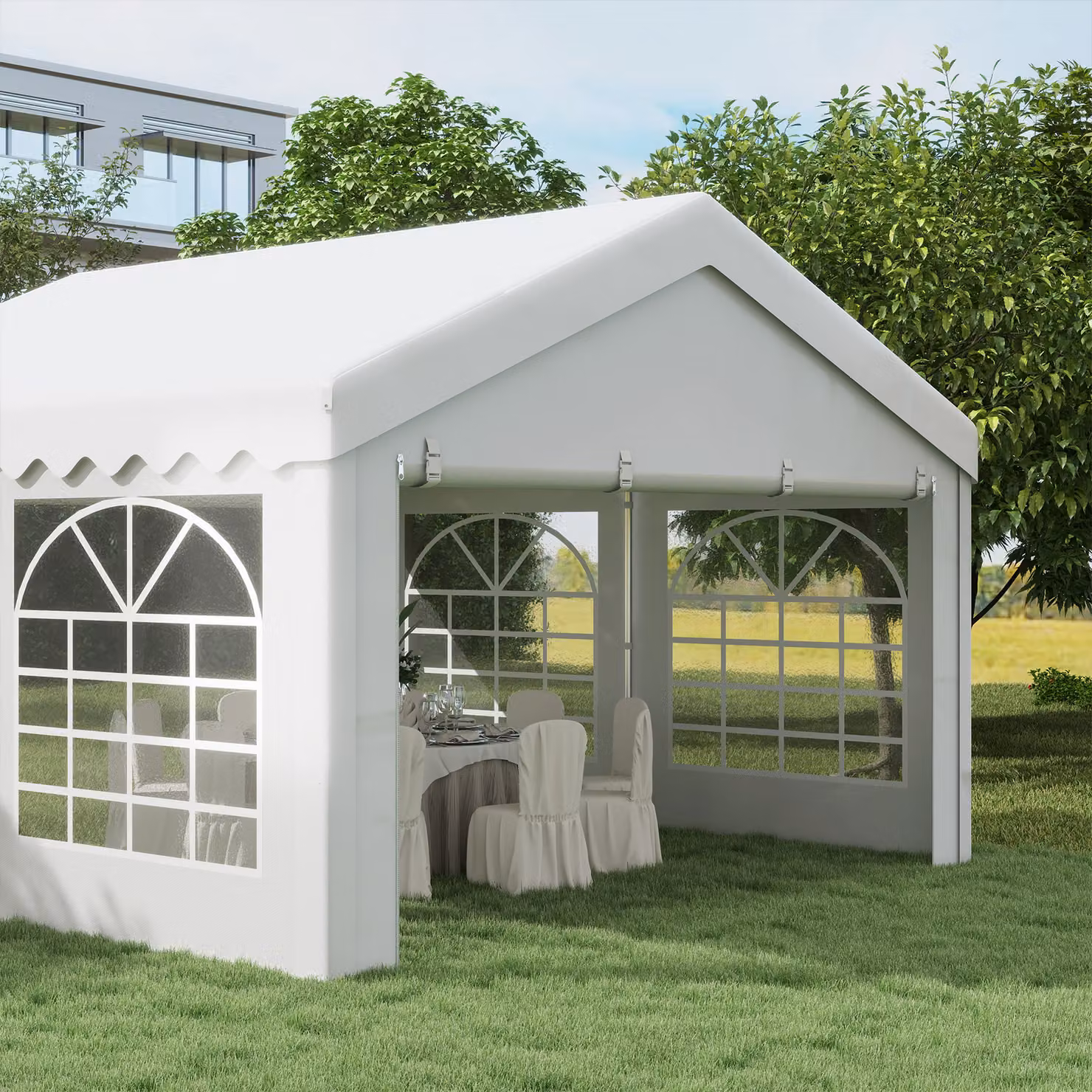 Outsunny White Heavy Duty Garden Party Tent with Removable Sidewalls and Double Doors, W 400 x D 400 x H 280 cm – 6