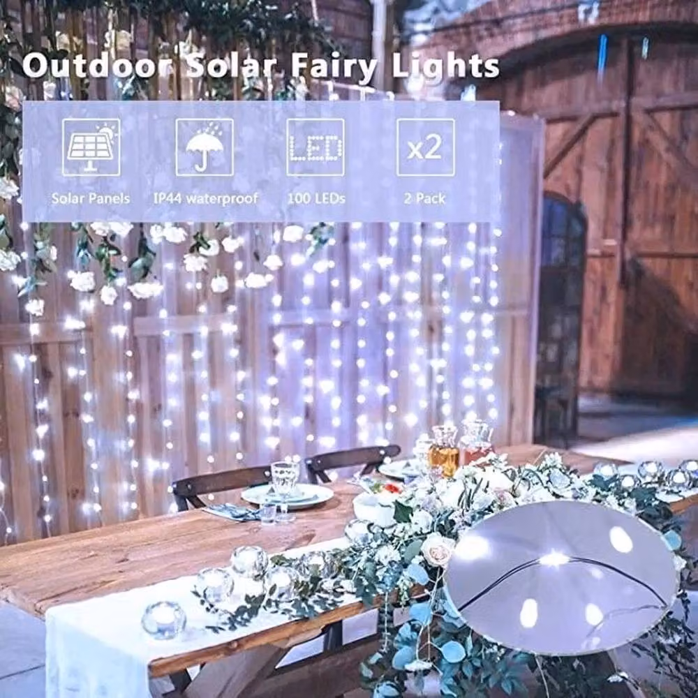 SPETLEK Solar Powered Cool White LED Copper Wire Fairy String Lights, 30m, Silver and White – 5