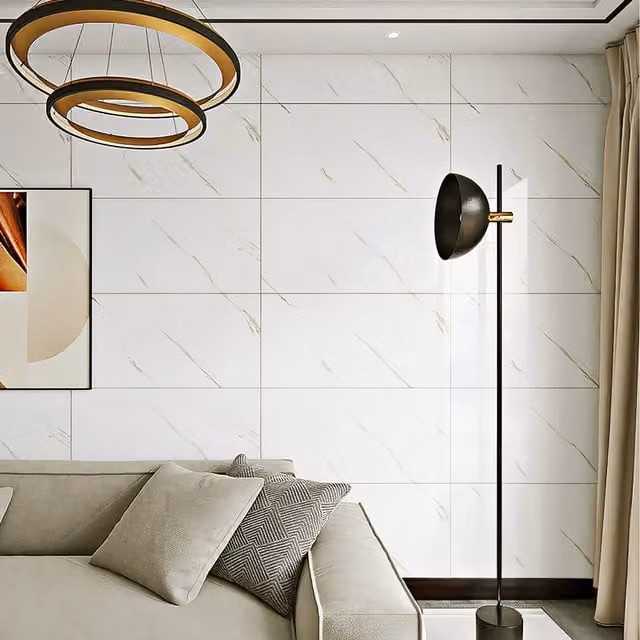Livingandhome Peel and Stick Marble Tile Wallpaper, 10 Pieces, White