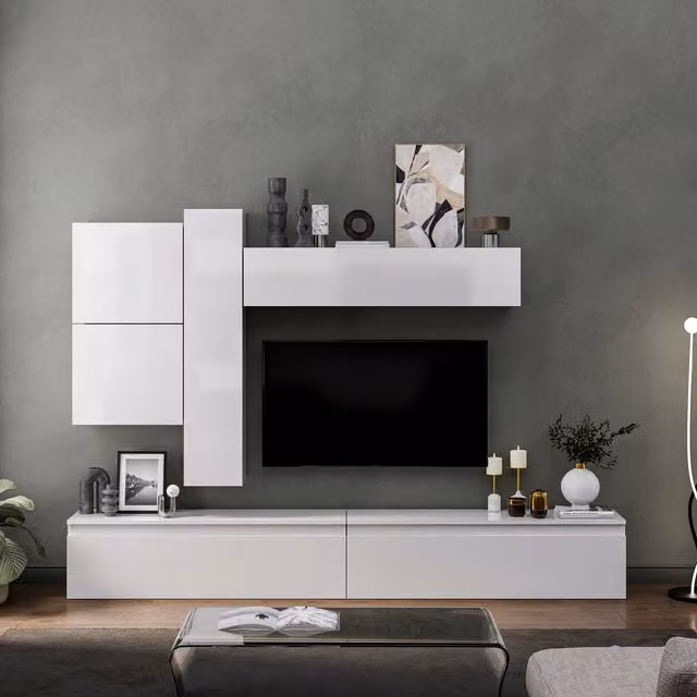 Decorotika Floransa Wall Mounted Modern Entertainment Center in High Gloss White