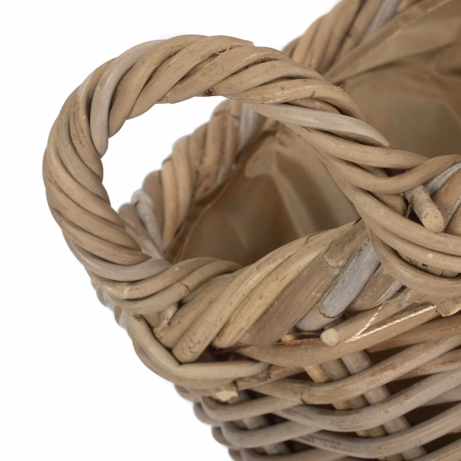 Red Hamper Small Oval Rattan Storage Basket with Cordura Lining in Brown and Grey, Diameter: 32 cm – 2
