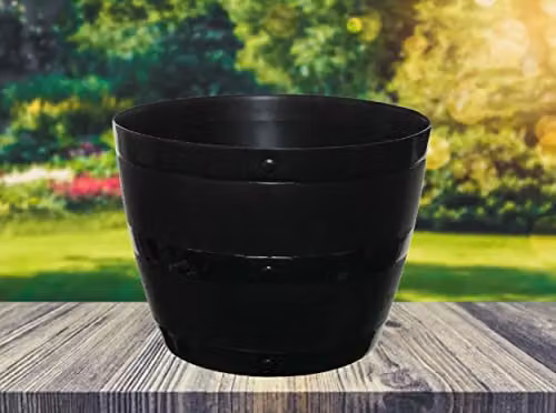 Whitefurze Set of 4 Black Plastic Barrel Planter Tubs, Diameter: 50 cm – 4