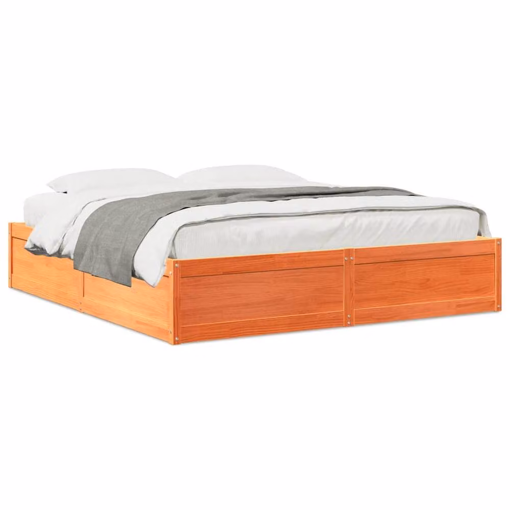 Berkfield Home Modern Waxed Pine Solid Wood Bed Frame in Brown, W/D/H: 200 x 37 x 206.5 cm – 3
