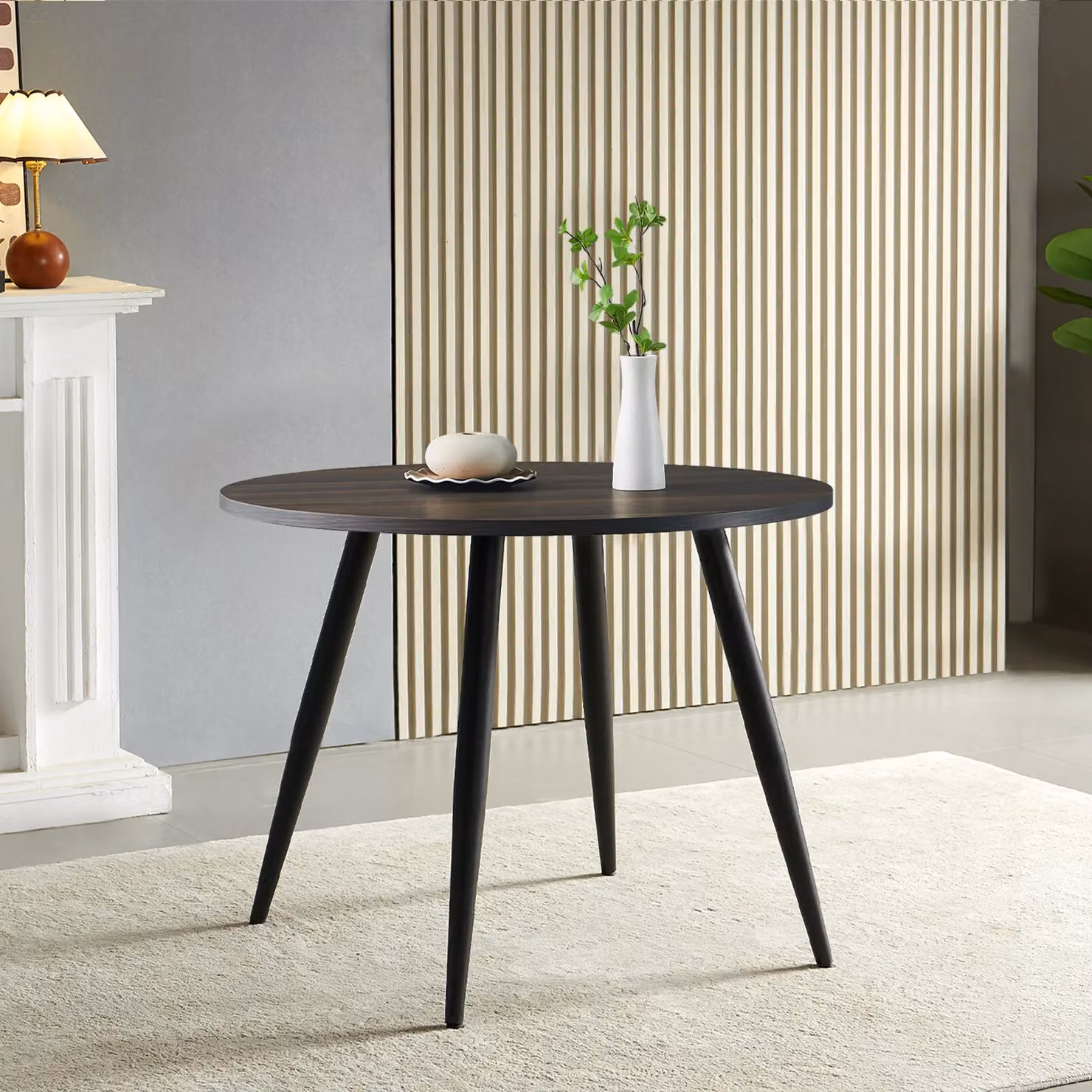 SONARA Round Dining Table with Walnut Wood Top and Metal Legs, Brown, Diameter: 100 cm, Height: 75 cm – 2