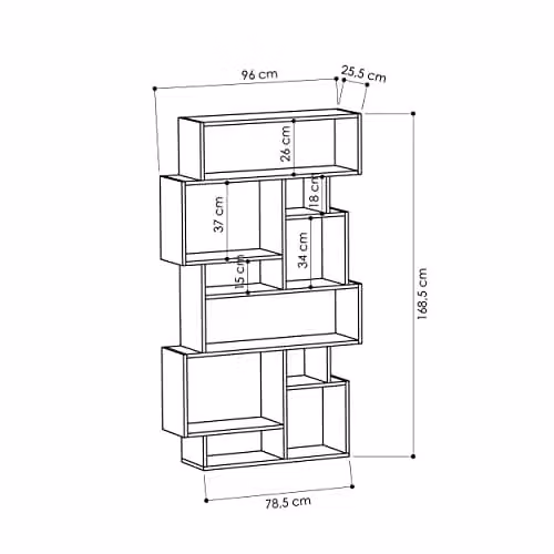 Decortie Karmato Modern Bookcase Display Unit, Anthracite Grey, H 169 x W 96 x D 26 cm – 2