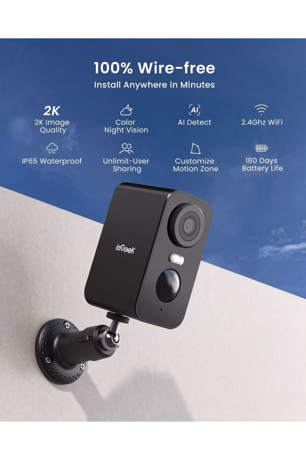 ieGeek Black 2K Wireless Security Camera with Night Vision, Motion Detection and Siren – 2
