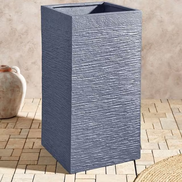 Wyld and Coco Grey Fibre Clay Tall Square Planter for Indoor or Outdoor Use, H 77 x W 40 x D 40 cm – 1