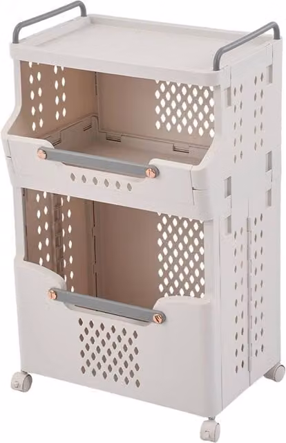 Living and Home 3-Tier Foldable Rolling Laundry Sorter Basket Storage Rack in White, Medium