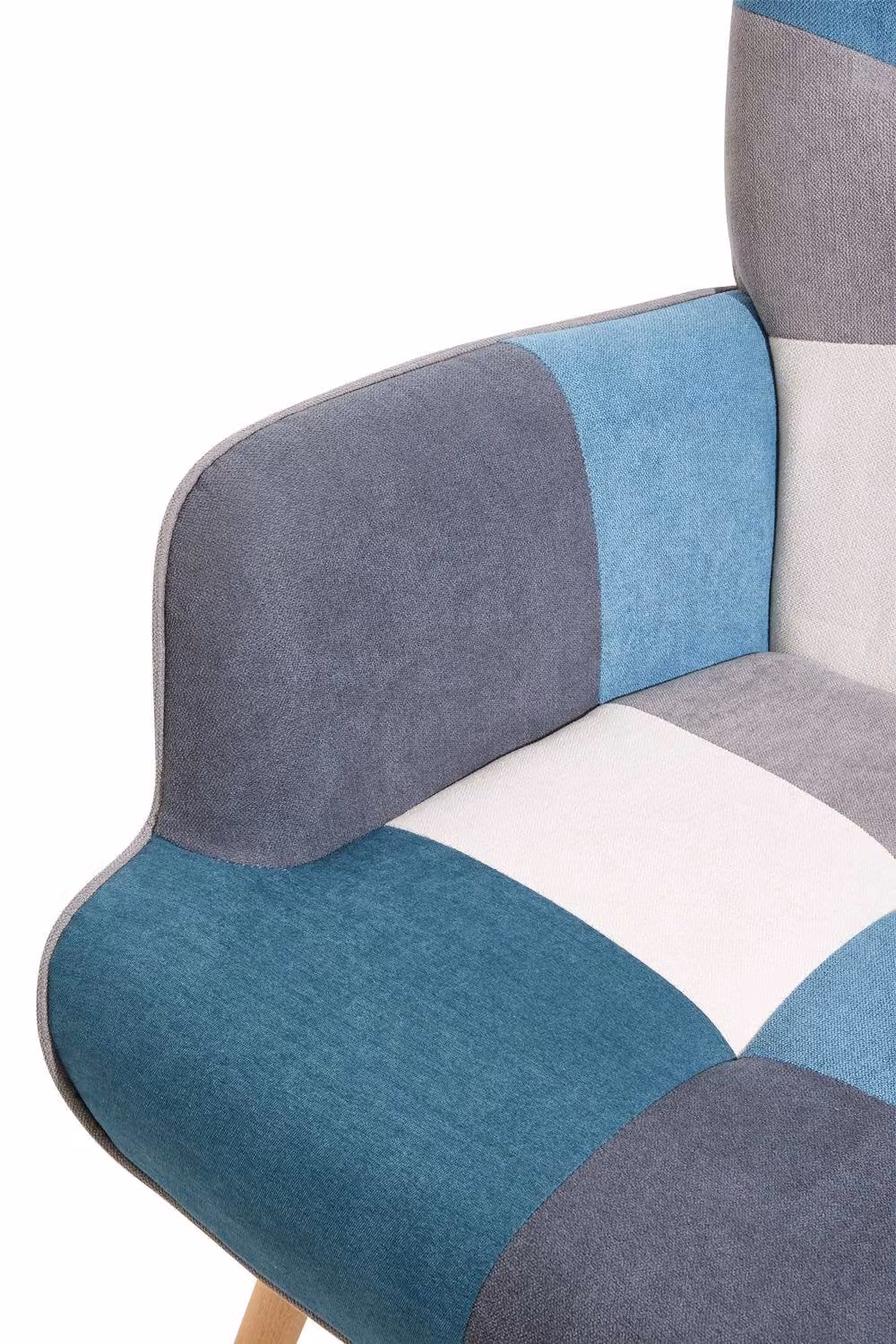 H&O Direct Blue and Multicolour Colour Block Upholstered Wingback Armchair with Matching Footstool – 3