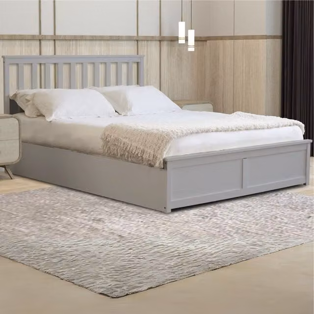 Home Source Florida Wooden Ottoman End Gas Lift Storage Bed Frame, Grey, Double (140 x 200 cm)