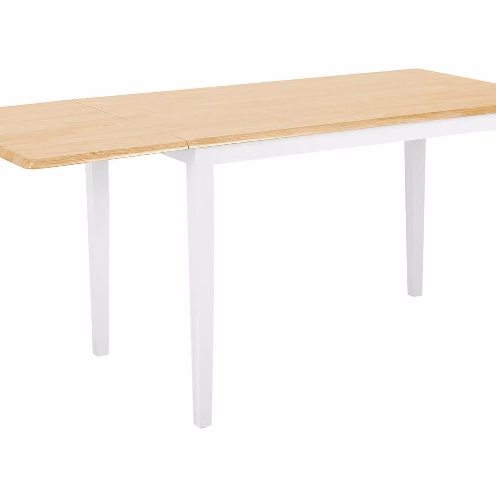 Wyld and Coco Extendable Drop-Leaf Dining Table with Light Brown Rubberwood Top and White Lacquered Finish, W/D/H: 120 x 75 x 75 cm – 2