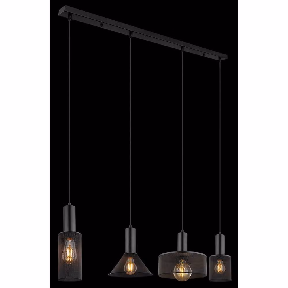 Globo Lighting Industrial Black Metal Bar Pendant Lamp, 4x E27, W/D/H: 120 x 25 x 25 cm – 4