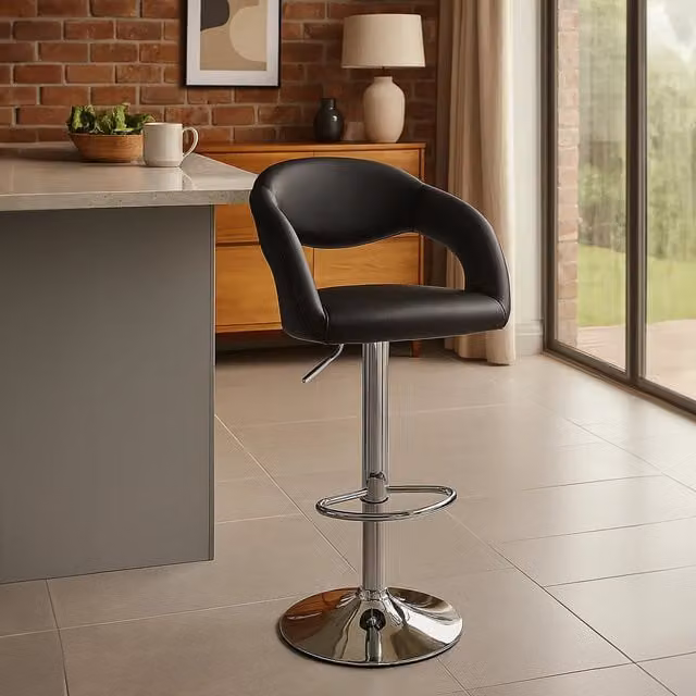Orsina Black Faux Leather Bar Chair with Armrests and Metal Base