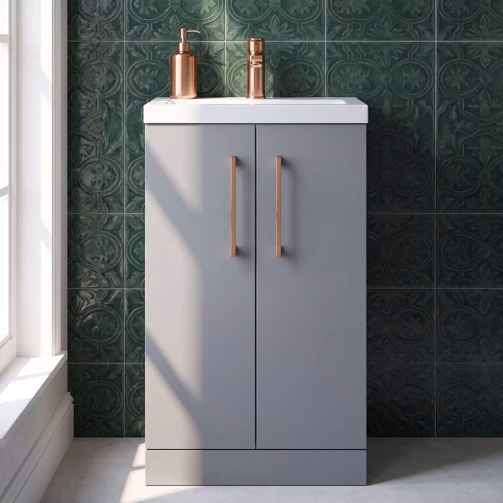 Balterley Modern Freestanding Bathroom Vanity Unit with Soft Close Doors in Matt Grey, Width: 50 cm – 3