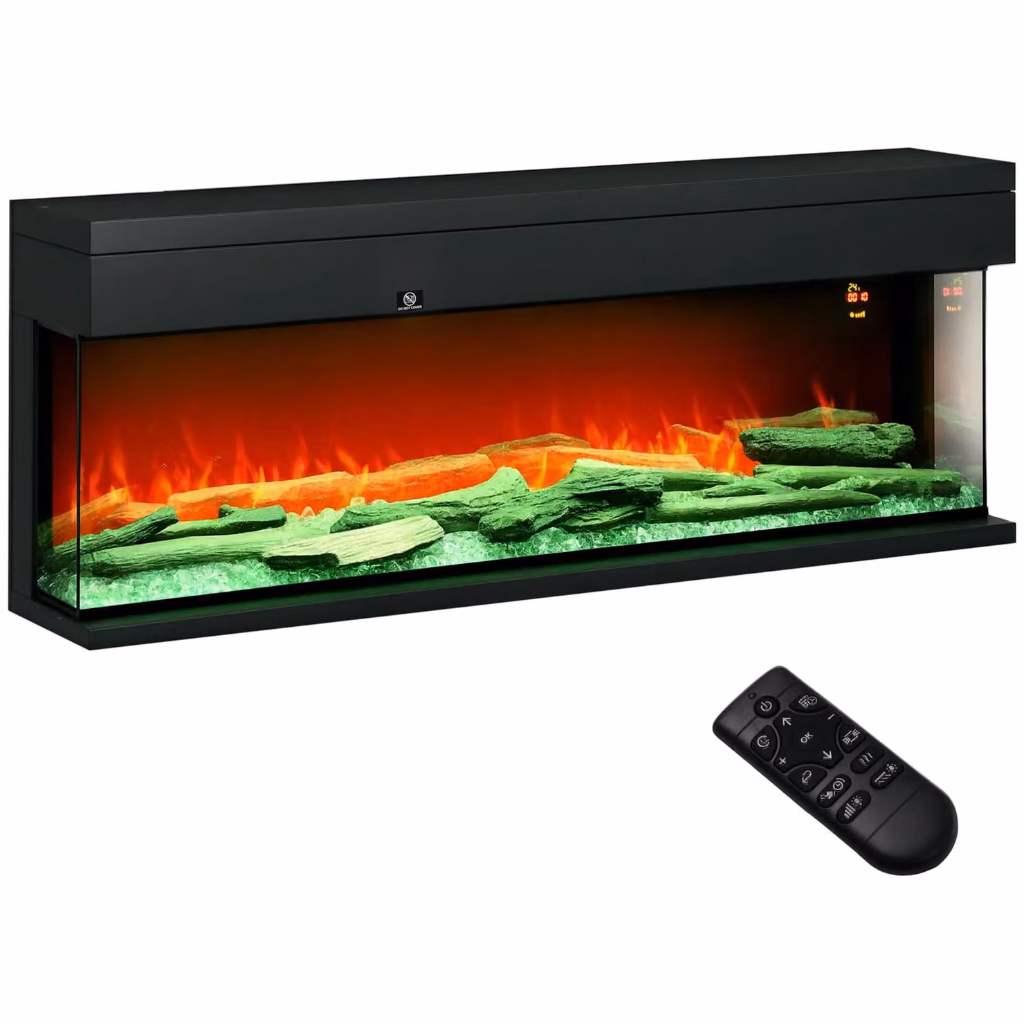 HOMCOM 152.4 cm Electric Fireplace in Black and Multicolour, suitable for Recessed, Wall Mount or Freestanding Installation – 2