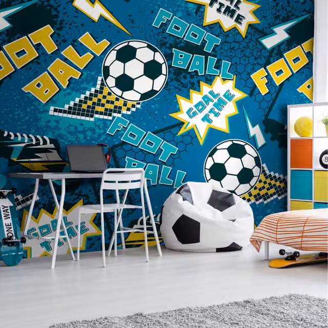 Origin Murals Graphic Pixel Footballs Wall Mural in Petrol Blue
