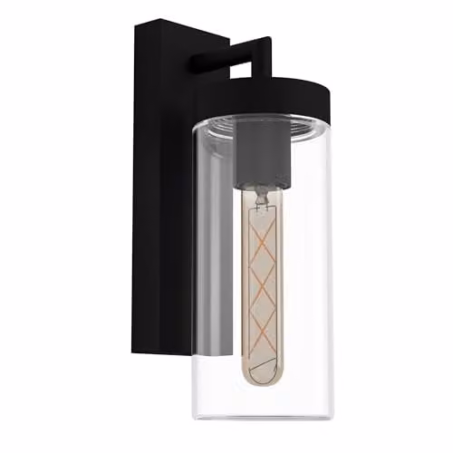Eglo Bovolone Modern Outdoor Wall Lamp with Transparent Glass and Black Metal Finish, IP44 Rated