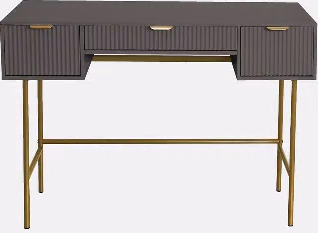 OHS Ribbed Dressing Table Vanity Makeup Desk with 3 Drawers in Charcoal Grey
