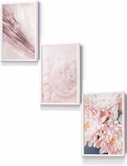ARTZE Abstract Pink Macro Floral Framed Wall Art in White, W: 33 cm, H: 45 cm, D: 0.2 cm