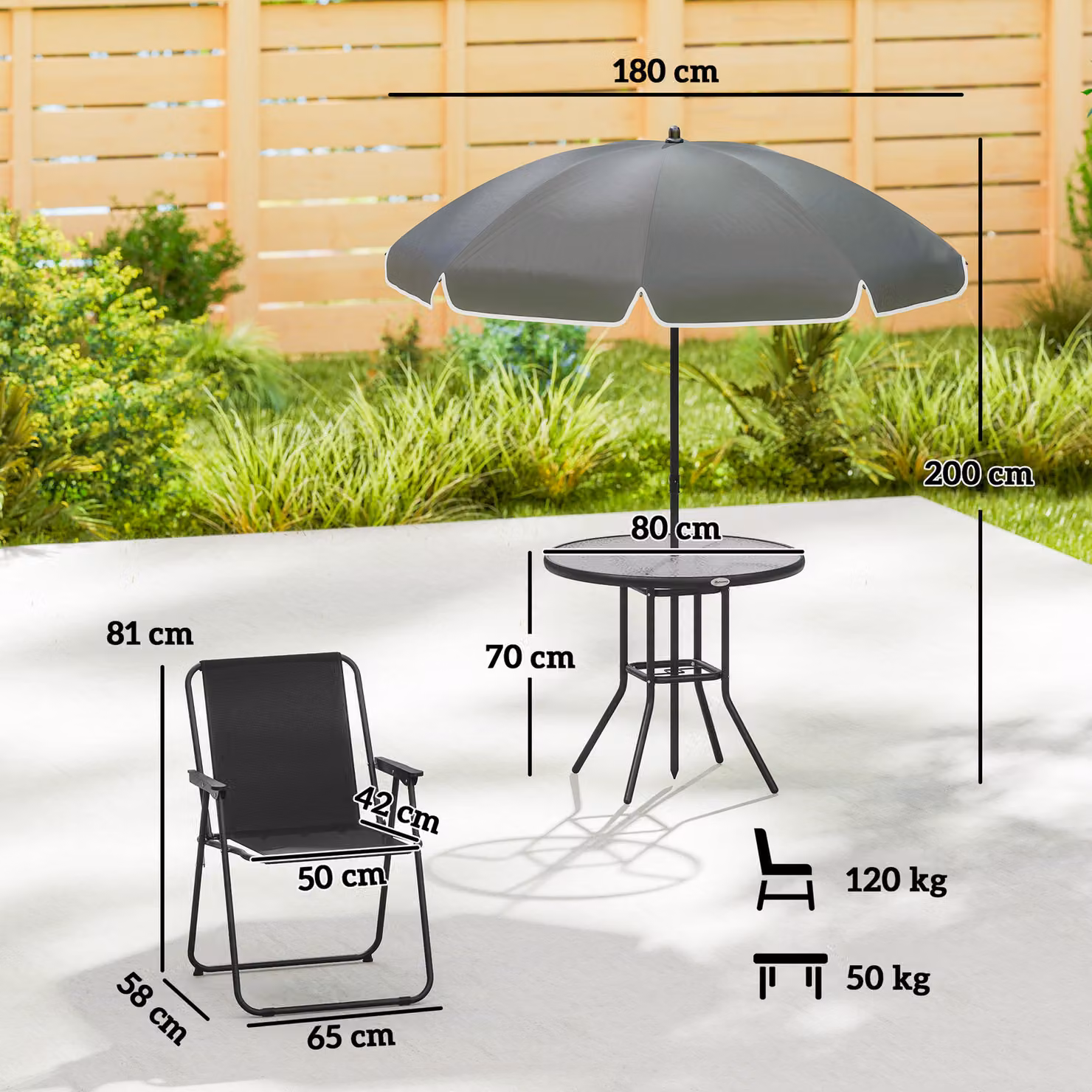 Outsunny 6 Piece 4 Seater Garden Furniture Set with Round Glass Table and Parasol, Black – 3