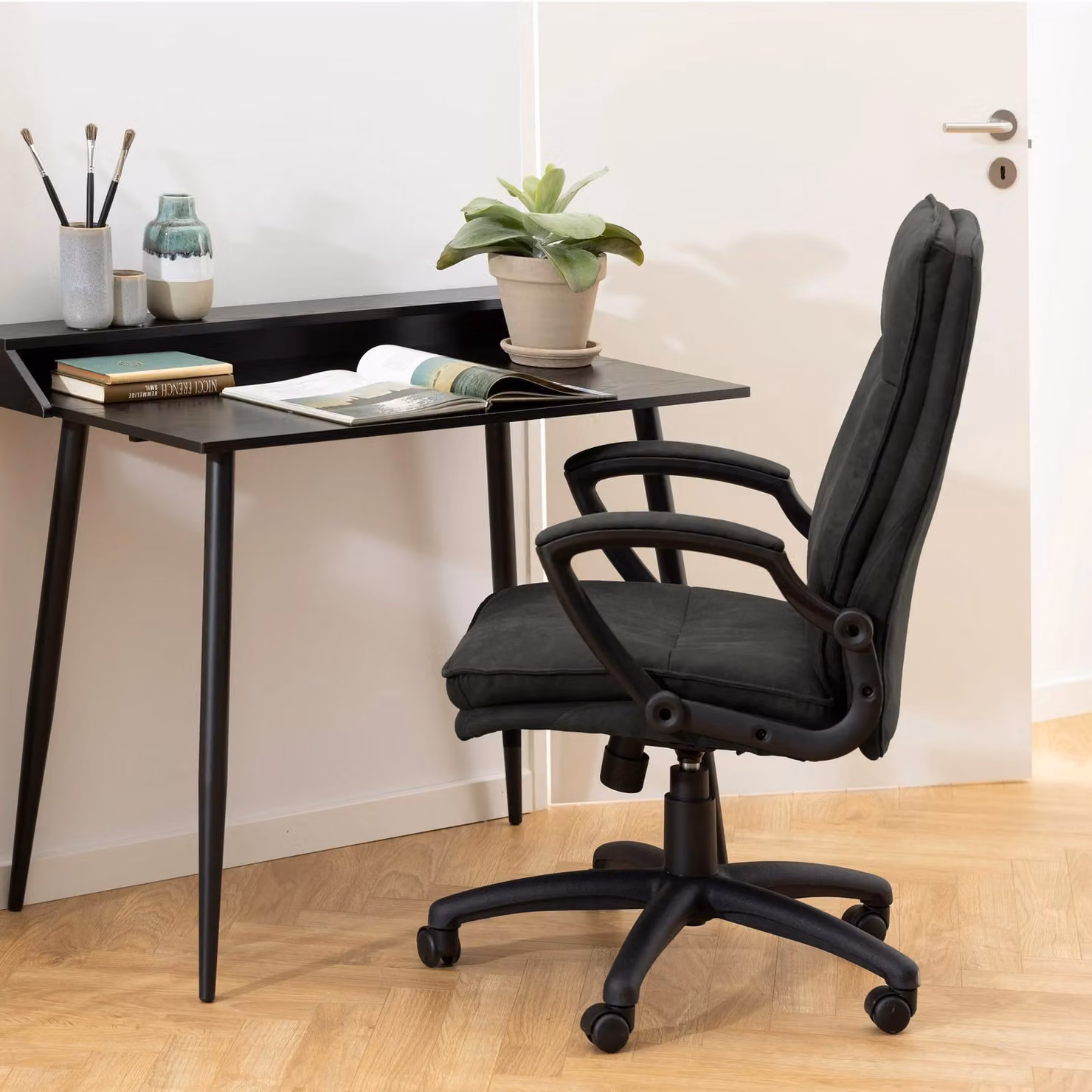 Furniture To Go Brad Black Fabric Swivel Task Chair with Armrests – 5