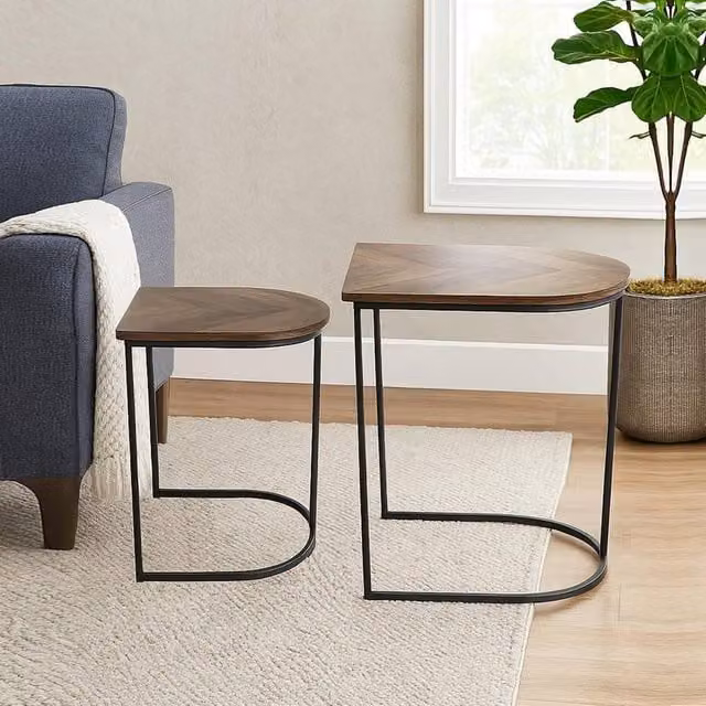 EONLION Black and Brown Chevron Nest of 2 Coffee and Side Tables Set – 1