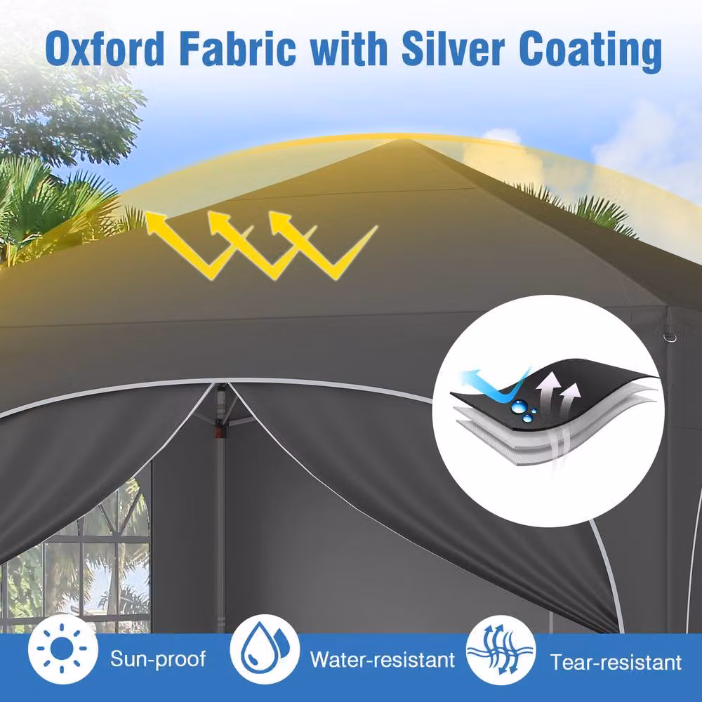 Costway Pop up Canopy Tent Portable Foldable Beach Sun Shelter, Grey/Silver, W: 300 cm, D: 300 cm, H: 286 cm – 7