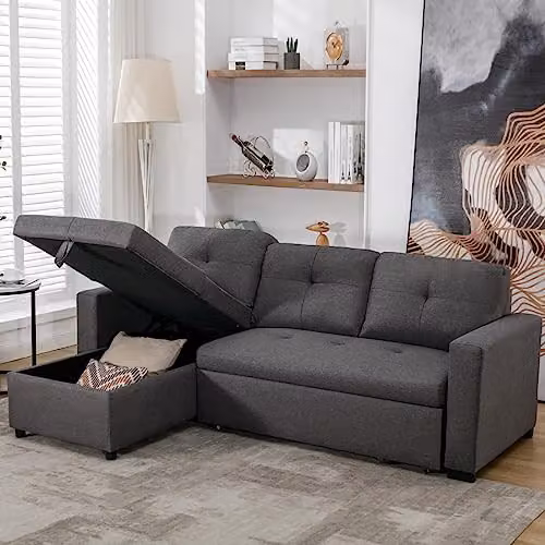 More4Homes Newport Reversible Fabric Corner 3 Seater Sofa Bed with Storage in Grey – 5