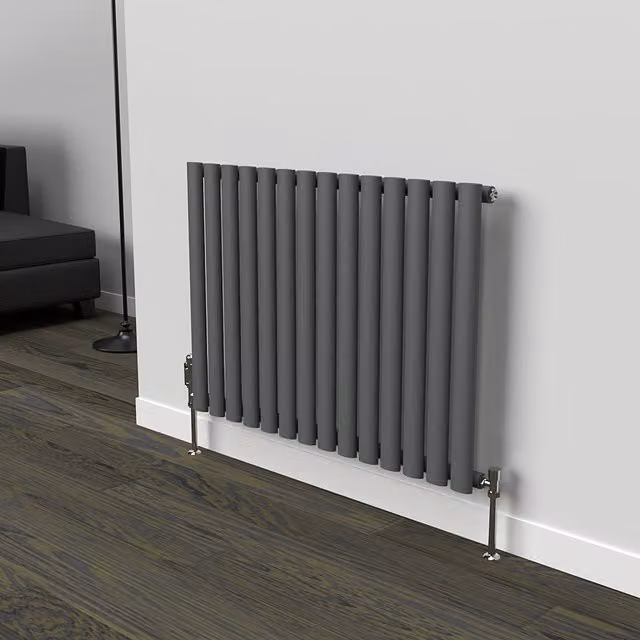 Lux Heat Oval Anthracite Grey Horizontal Single Wall Mounted Radiator, W: 78 cm, H: 60 cm