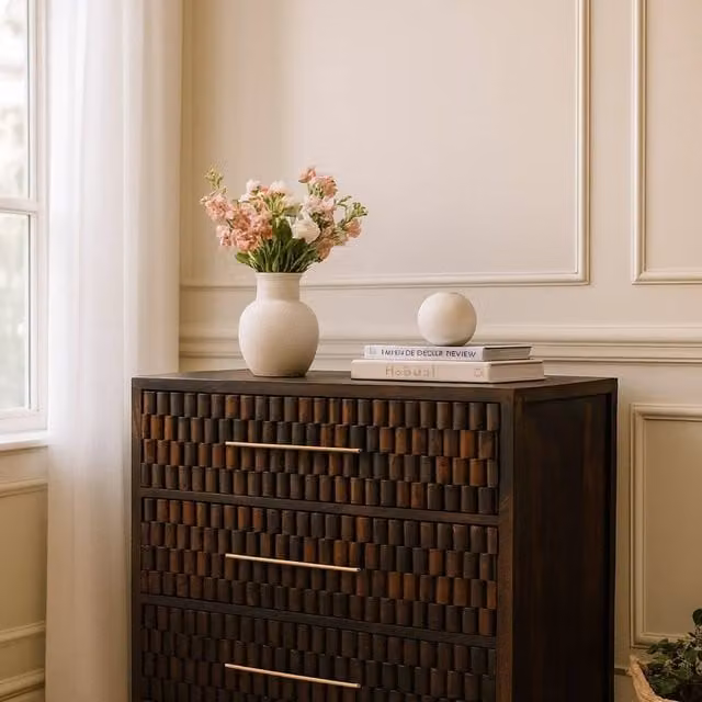 Artisan Furniture Mango Wood Cadiz Carved Drawer Chest in Brown