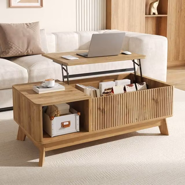 Merax Lift Top Coffee Table with Hidden Storage and Open Compartment in Brown