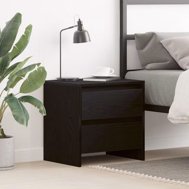 Berkfield Home Black Oak Bedside Cabinet W/D/H: 45 x 34 x 44.5 cm